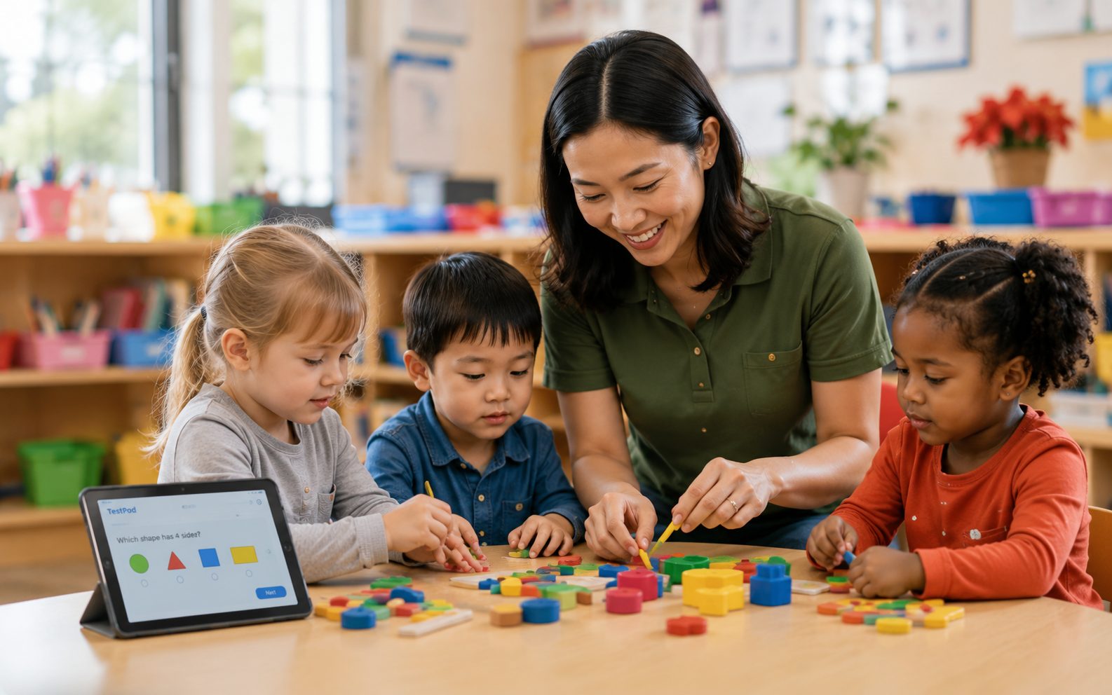 Parent using TestPod with a preschool child on a tablet